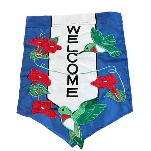 Welcome Garden Flag With Hummingbird & Flower Design - Picture 1 of 2